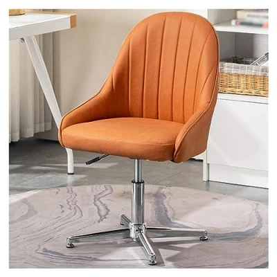 Image of Fabric Padded Desk Chair No Wheels,Cross Legged Office Chairs,Armless Swivel Home Chair,Mid Back Ergonomic Computer Task Vanity Chairs for (Color : Orange)