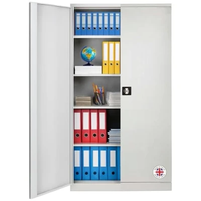 Image of Horison Industries Tall Storage Lockable Cupboard Metal Cabinet, Cupboards 1950x1200x422mm Cabinet For Home Office &amp; Industrial Flat Pack Grey