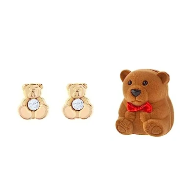 Image of 9ct Yellow Gold Teddy Bear Crystal Stud Earrings. Novelty gift box