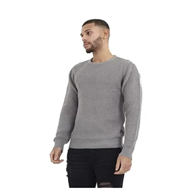 Image of BRAVE SOUL Mens Jumpers Knit Warm Sweater Long Sleeve Sweat Shirts, Mole Brown Colour, UK Size S