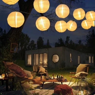 Image of LQWELL Solar Lanterns Fairy Lights Outdoor 8M 30 LED 2 Modes Waterproof Hanging Lamp Garden Decoration Warm White for Balcony, Yard, Party, Christmas (2Pcs)