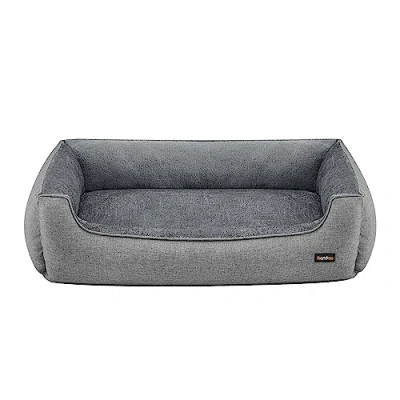 Image of Feandrea Dog Bed, Linen Look Pet Sofa Bed with Raised Edges, Non Slip Bottom, Removable Washable Cover, XXL, for Extra Large Dogs, 120 x 90 30 cm, Light Grey PGW013GG