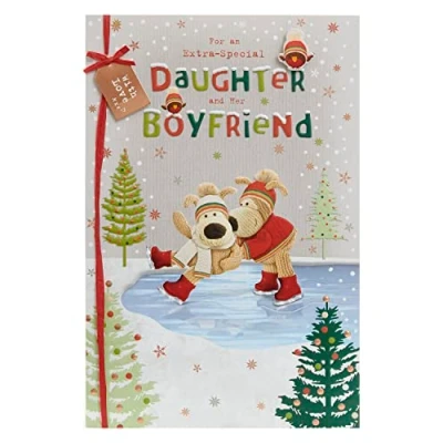 Image of Boofle Embellished Daughter &amp; Boyfriend Christmas Greeting Card Cute Xmas Cards