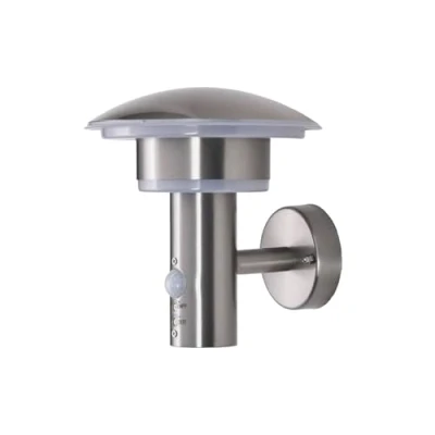 Image of Outdoor Wall Light &#039;Lillie&#039; with Motion Detector (Modern) in Silver Made of Stainless Steel (1 Source,) from Lindby lamp for Exterior/Interior Walls, House, Terrace und Balcony