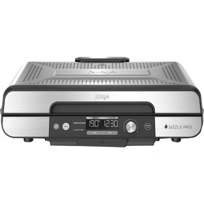 Image of NINJA Sizzle Pro XL GX101UK Indoor Grill &amp; Flat Plate Black Silver, Silver/Grey,Black