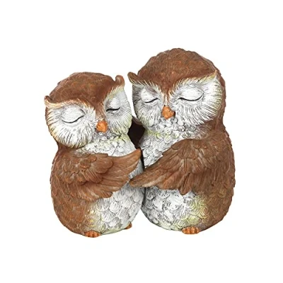 Image of Charming Brown &amp; White Owl Couple Ornament 9.5cm x (1 Pc.) Showcase Love Embrace Design for Weddings, Anniversaries Valentine&#039;s Day