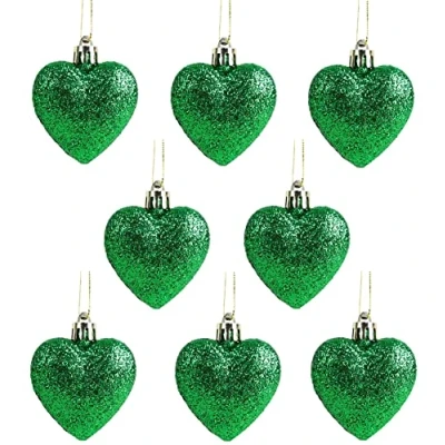 Image of Christmas Concepts® Pack of 8 60mm Heart Shaped Tree Baubles Glitter Decorated (Green)
