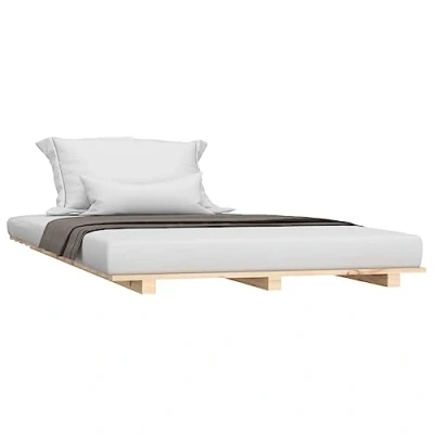 Image of vidaXL Solid Pine Single Bed Frame 90x190 cm Plywood Slats, Untreated Brown Wood, Sturdy Legs for Bedrooms