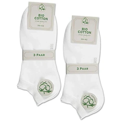 Image of 6 Pairs of Trainer Socks Organic Cotton for Men and Women without Seam with Comfort Waistband, White, 43 46
