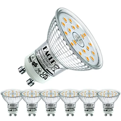 Image of EACLL GU10 LED Bulbs Warm White 4.9W Equivalent 70W Halogen, Pack of 6, 515 Lumens 2700K, AC 230V Flicker Free Spot Light, Wide Beam Angle 120, Non Dimmable Energy Saveing Reflector Lamp