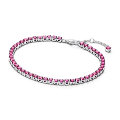Image of Pandora Silver Sparkling Pink Tennis Bracelet 16cm