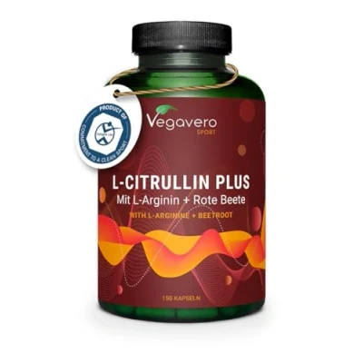 Image of Vegavero L Arginine Citrulline Complex High Strength 4200 mg Natural Pre Workout NO Additives Malate Powder Amino Acids from Fermentation 150 Capsules Vegan