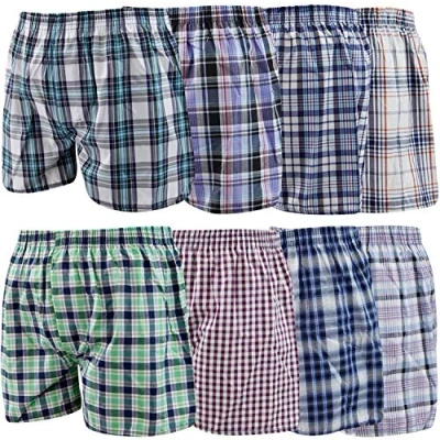 Image of Vision Textiles Night Dreamz Knocker Check Plaid Boxers Shorts Poly Cotton Underwear Trunks Briefs Multi Colour (12 Pack, XLarge)