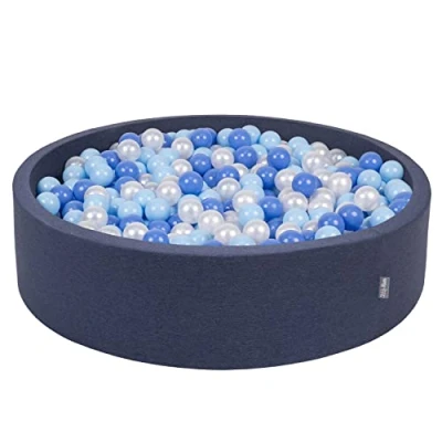 Image of KiddyMoon Soft Ball Pit Round 120X30cm/300 Balls ∅ 7Cm / 2.75In For Kids, Foam Pool Baby Playballs Children, Made In The EU, Dark Blue:Babyblue/Blue/Pearl
