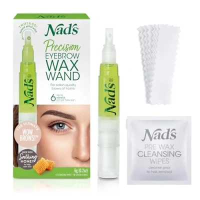 Image of Nad&#039;s Facial wax Wand Eyebrow Shaper, Kit, Face Wax, Hypoallergenic, No heat Formula, Includes Pen 6g, 10 Reusable Cotton Strips, 4 Pre Wipes