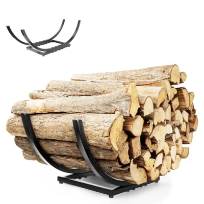 Image of Curved Firewood Rack Heavy Duty Wood Log Holder Indoor/Outdoor for Fireplace Storage (22 Inch)