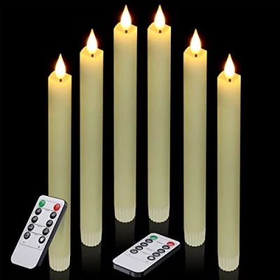 Image of Ymenow LED Battery Operated Candles with Remote, 6pcs 24.5cm Long Fake Flameless Flickering Ivory Taper in Real Wax 2/4/6/8 Hours Timer for Dinner Halloween Christmas Room Window Decor