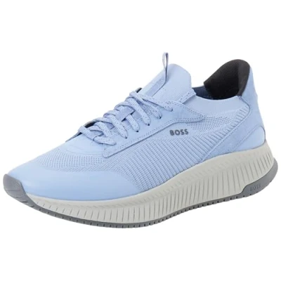 Image of BOSS SLON Trainers, Men&#039;s, Size: 6, Open blue Leather and textile
