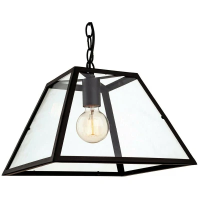 Image of Kew 1 Light Ceiling Pendant Black, Clear Glass, E27