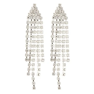 Image of Clip On Earrings Silver Plated Chandelier With Diamante Strands Cherie