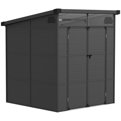 Image of Outsunny 6 x 6ft Plastic Garden Shed with Windows and Air Vents Dark Grey 84H 351V00CG