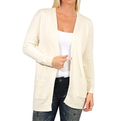 Image of ONLY Women&#039;s Onllesly L/S Open Knt Noos Cardigan Sweater, Whitecap Gray/Detail:w. Melange, S UK