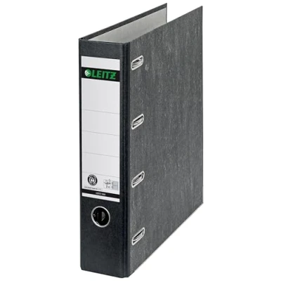 Image of Leitz Double Mechanism Lever Arch File, Classic Marbled, CO2 neutral, 100% Recycled Card, 10920000, Black
