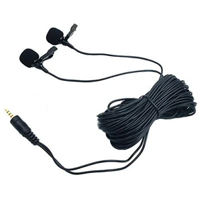 Image of ANCLLO Dual Head Lavalier Microphone Lapel Clip on Set Omnidirectional Electret Condenser Mic 3.5mm Jack for Smartphones DSLR Camcorders