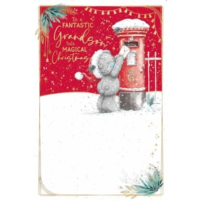 Image of Me To You Tatty Teddy Christmas Card Fantastic Grandson 6x9ins Official Collection