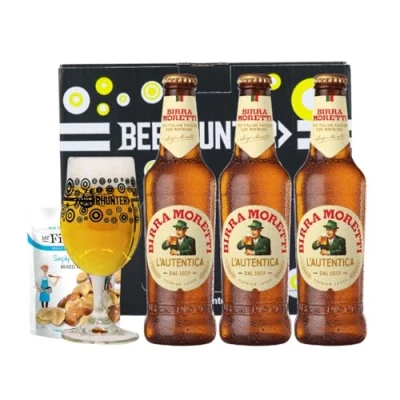 Image of Beer Hunter Birra Moretti Gift Set with Branded Half Pint Glass (3 x 330ml Bottles) 4.6% ABV