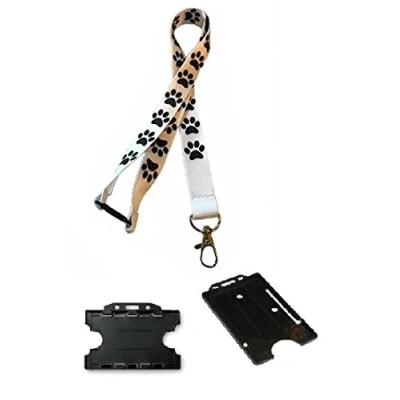 Image of Dog Paw Print Lanyard with Safety Breakaway &amp; Double ID Card Holder (Lanyard Vertical Holder)
