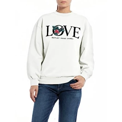 Image of REPLAY Adult W3616C Rose Label Pack Sweatshirt, Natural White 011, M