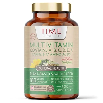 Image of Whole Food Plant Derived Multi Vitamin 100%+ Daily with TetraSOD® Super Antioxidant Natural, Non Synthetic Vitamins Highly Bioavailable Zero Additives UK Manufactured (180 Capsule Pouch)