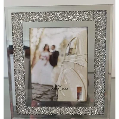 Image of DEENZ Crushed Crystals Photo Frame Silver Mirrored Jewel Crystal Diamante Picture (6x4 inch)
