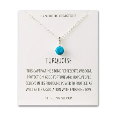 Image of Philip Jones Sterling Silver Synthetic Turquoise Gemstone Necklace with Quote Card