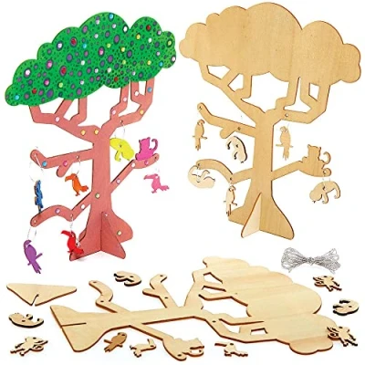 Image of Baker Ross FC917 Jungle Animal Wooden Tree Kits Pack of 2, Wood Craft for Kids, Kids Painting Crafts, Nature Decoration, Gold