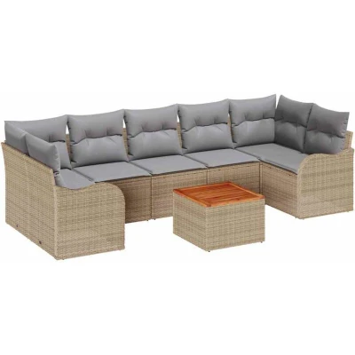 Image of vidaXL 8 Piece Garden Sofa Set with Cushions Beige Poly Rattan Acacia