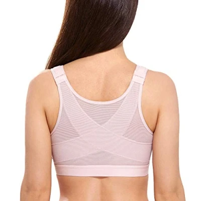 Image of Delimira Women&#039;s Front Fastening Bras Non Wired Posture Correcting Back Support Post Surgery Bra Plus Size Comfort Gentle Rose 40E