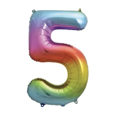 Image of Zebra Balloons Bright Rainbow Number 5 Foil Balloon, 101cm/40inch, Silver