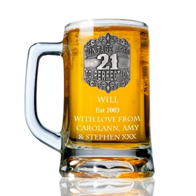 Image of De Walden Boy’s 21st Birthday Personalised Pewter Vintage Feature Beer Glass Tankard 21 Gift Idea