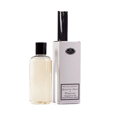 Image of Mystix London Fragrance Oil Reed Diffuser Yuletide Spice &amp; Tangerine Scent Long Lasting Festive Home Safe Easy to Use 250ml Refill Bottle