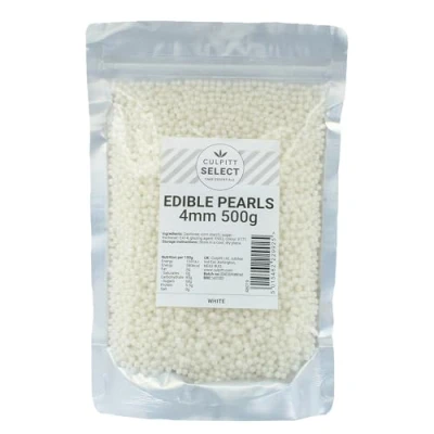 Image of Culpitt Select Edible Pearls Pearl White 4mm Beads, Cake Sprinkle Decorations For Cakes, Cupcakes, Cookies, Ice Cream, and Desserts 500g