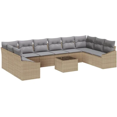 Image of vidaXL 11 Piece Garden Sofa Set with Cushions Black Poly Rattan