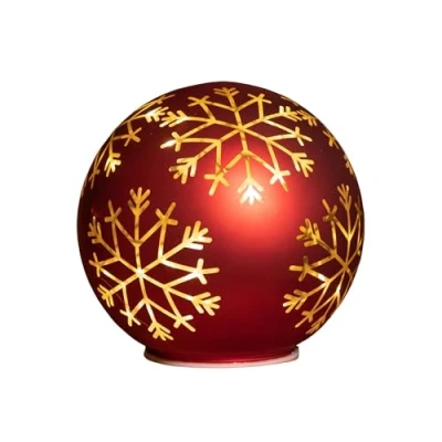 Image of Samuel ALEXANDER 15cm Battery Operated Light up Snowflake Glass Ball in Red with Warm White LEDs