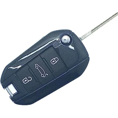 Image of Nordecco Gloss Key Case Fits For Vauxhall Crossland X Grand Corsa F Vivaro, CITROEN C3 Shine PURETECH Berlingo, 3 Button Flip (Black)