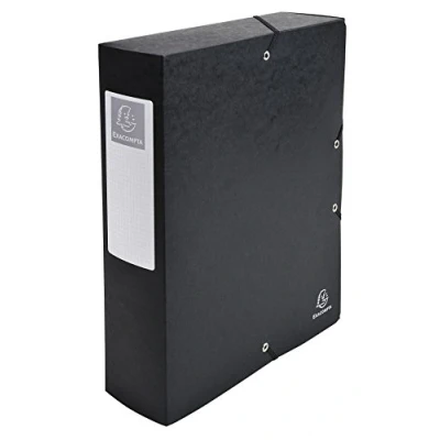 Image of Exacompta Ref 50831E Pressboard Filing Box 250 x 330mm in Size, Suitable for Holding A4 Documents, 8cm Spine, 600gsm Genuine Pressboard, Spine Label Black