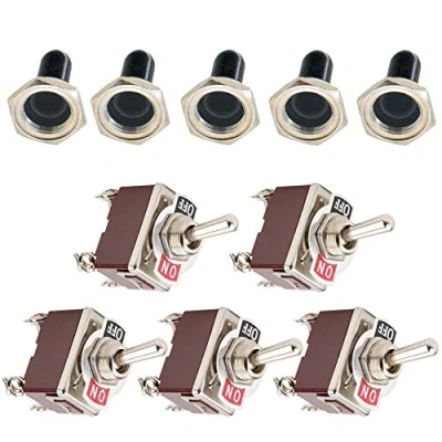 Image of Mintice™ 5 X Heavy Duty 20A 125V 15A 250V DPST 4 Terminal Pin ON/OFF Rocker Toggle Switch Metal Waterproof Cap Boot Knob