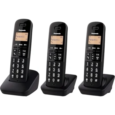 Image of Panasonic KX TGB613EB DECT Cordless Landline Telephone with Nuisance Call Blocker and Shock Resistant Handsets (Triple Handset Pack) Black