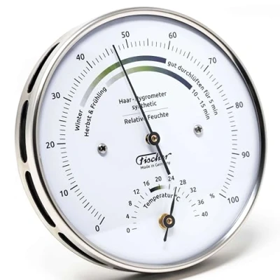 Image of Fischer 122.01HT Indoor Climate Hygrometer and Room Thermometer 103 mm Stainless Steel Humidity Meter Made in Germany