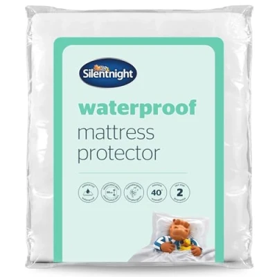 Image of Silentnight New Waterproof Mattress Protector Luxury Super Soft Pad Protect Your Bed Against Spillages Hypoallergenic Machine Washable Protectors, White, King